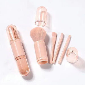 4-in-1 Travel Makeup Brushes Set - Retractable Kabuki & 3 Small Eye Brushes