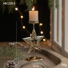 Load image into Gallery viewer, Christmas Golden Wrought Iron Candlestick Star Elk Christmas Tree Candle Holder Merry Christmas New Year Table Decoration