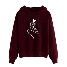 Load image into Gallery viewer, Autumn Fleece Hoodie Solid Color Finger Heart Hooded Korean Fashion Sweatshirts Long Sleeve Top Drawstring Pockets Loose Hoodies