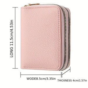 Women's Zipper Purse - Short Style, Lychee Pattern - Multi Card Slots & Large Capacity