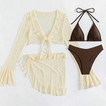 Load image into Gallery viewer, 2026 Sexy Four-piece Women Swimsuit Long-sleeve Cover-up Swimwear Summer Solid Bikini Set Brazilian Beachwear Party bathing suit
