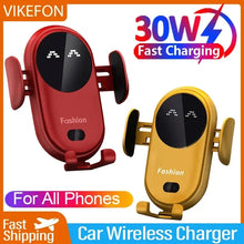 Load image into Gallery viewer, VIKEFON 30W Car Wireless Charger Car Phone Holder for iPhone 12 Pro Max 11 Pro X MAX 8 7 Plus Intelligent Infrared Phone Holder