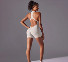 Load image into Gallery viewer, Solid color high-intensity nude tight fitting sports back jumpsuit yoga suit tight fitting running fitness suit