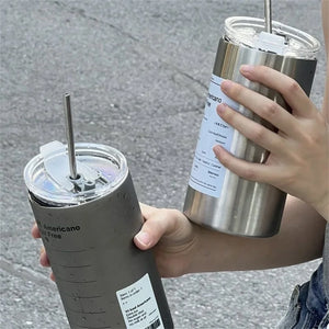 600ml Portable Thermos Cup – 304 Stainless Steel Coffee Mug, Leak-Proof with Straw