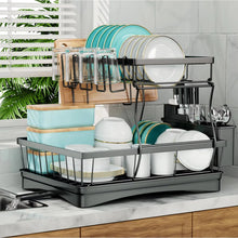 Load image into Gallery viewer, Large 2-tier dish drying rack for kitchen countertops, removable large-capacity dish draining rack