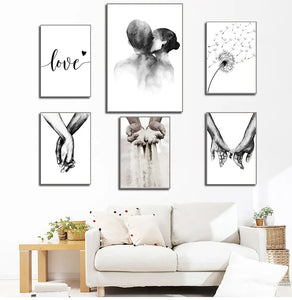 Romantic Couples Canvas Love Quotes Wall Art Black White Print