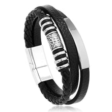 Load image into Gallery viewer, Men Multilayer Leather Bracelet Stainless Steel Braided Rope 21cm