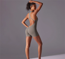Load image into Gallery viewer, Solid color high-intensity nude tight fitting sports back jumpsuit yoga suit tight fitting running fitness suit