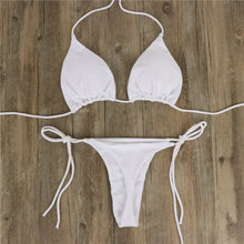 Load image into Gallery viewer, Women Tie Sexy Thong Bikini Set Side Swimsuit Bandage Style Brazilian Swimwear Split Strap Adjustable Solid Female Swimsuit Set