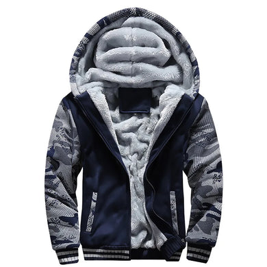 Men's Camo Winter Jacket: Thick Fleece Hooded Coat, Streetwear