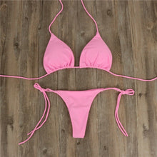 Load image into Gallery viewer, Women Tie Sexy Thong Bikini Set Side Swimsuit Bandage Style Brazilian Swimwear Split Strap Adjustable Solid Female Swimsuit Set
