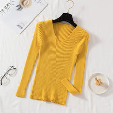 Load image into Gallery viewer, Autumn Winter Women Sweaters Casual Long Sleeve Knitted V Neck Pullover Sweater Femme Basic Solid Jersey Tops Fashion Clothes