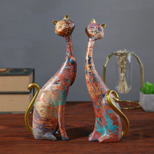 Load image into Gallery viewer, ERMAKOVA 2-Piece Nordic Cat Oil Painting &amp; Resin Figurine Desktop Sculpture Decor