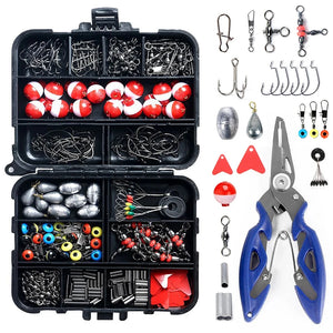 263pcs Outdoor Fishing Accessories Set with Tackle Box - Pliers, Hooks, Sinkers, Swivels