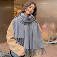 Load image into Gallery viewer, Black Cashmere Wool Scarf for Women Warm Checkered Winter Scarf