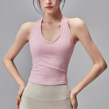 Load image into Gallery viewer, Women's Summer V-Neck Yoga Sports Vest Hanging Back Neck Design Outdoor Running Training Gathered Fit Active Wear Top