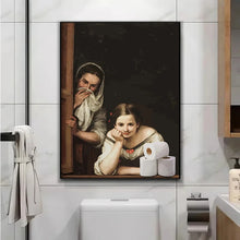 Load image into Gallery viewer, Funny Bathroom Toilet Decoration Painting Mona Lisa Wearing Pearls Girl with Roll Paper Canvas Prints Posters Home Wall Decor