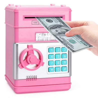 Electronic Password Money Box - Coins & Cash Saving Box with Key Lock, Mini Safe