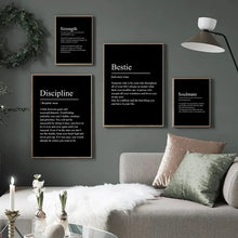 Load image into Gallery viewer, Black Minimalist Inspirational phrases Poster Print Success Focus Patience Definition Canvas Painting for Home Office Wall Decor