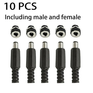 10Pcs DC Connectors 5.5x2.1mm Male Female Jack Socket Nut Panel Mount Adapter