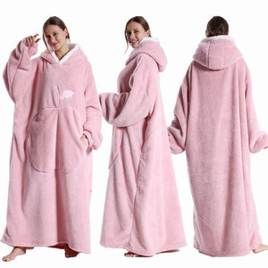 Extra Long Wearable Flannel Blanket | Hooded with Sleeves, Cozy Winter Throw for Adults