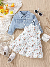 Load image into Gallery viewer, Baby Denim Coat &amp; Floral Skirt Set: Stylish Street Fashion for Newborns