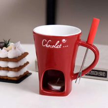 Load image into Gallery viewer, 130ml Chocolate Fondue Cup European Candle Cup Ceramic Mug Heating Food Cheese Creative Coffee Mug With Fork Christmas Party
