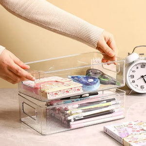 Transparent Acrylic Desktop Organizer Box Jewelry Makeup Storage Partition Stationery