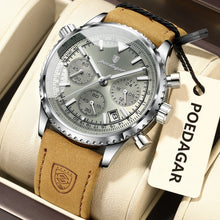 Load image into Gallery viewer, POEDAGAR Luxury Business Men's Watch Waterproof Luminous Date Chronograph Leather Man Clock Fashion Quartz Watches For Men Reloj