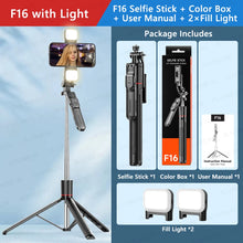 Load image into Gallery viewer, F16 Selfie Stick Tripod with 1708mm Long 8-Section Pole, Bluetooth Remote, 360° Rotation, 1/4 Interface, for Phone Camera Vlog