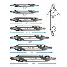 Load image into Gallery viewer, 7Pcs 1/1.5/2/2.5/3/4/5 Center Drill Bits Set,60-Degree Angle Center Drill Bits Kit Countersink Tools for Lathe Metalworking