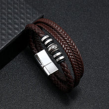 Load image into Gallery viewer, Men Multilayer Leather Bracelet Stainless Steel Braided Rope 21cm