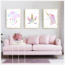 Load image into Gallery viewer, Cute Nordic Rainbow Unicorn Canvas Painting Kids Bedroom Wall Art Decor