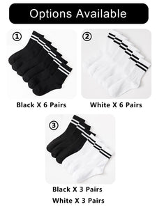 6 Pairs Men's High Tube Mid-Length Socks Set Solid Black White Athletic Sweat Absorb