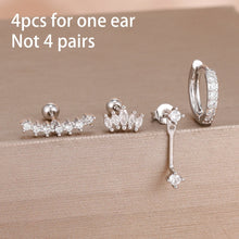 Load image into Gallery viewer, 4PCS Stainless Steel Circle Huggie Hoop Earrings Set for Women Gold Color Unique Zircon Flower Stud Earring Piercing Jewelry