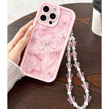 Load image into Gallery viewer, Pink Bow Pattern Silicone Phone Case For iPhone 16 17 Pro Max 15 14 13 12 11 Pro Max 16E X XS XR 7 8 Plus Butterfly Charm Cover