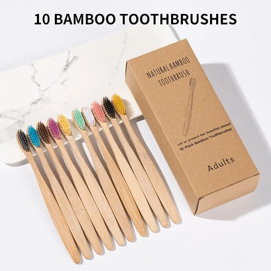 Cowhide Bamboo Toothbrush Set: Eco-Friendly Natural Brush, 10PCS