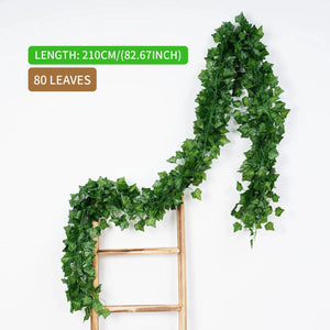 2.1M Green Ivy Leaf Hanging Vine Artificial Garland – Silk Wall Plant Home Garden Decoration Wedding Party DIY Fake Wreath Leaves
