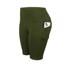 Load image into Gallery viewer, CHRLEISURE Women Solid Yoga Shorts with 3 Pockets High Waist Butt Lifting Workout Tights Gym Elastic Cycling Shorts Activewear