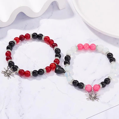 2 Pcs Halloween Spider Couple Bracelets - Magnetic Heart Matching Crystal Bangles