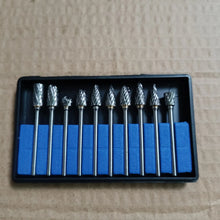 Load image into Gallery viewer, 10pcs 1/8" Shank Tungsten Carbide Milling Cutter Rotary Tool Burr Diamond Cut Rotary Drill Bit for Metalworking Polishing Tools