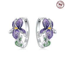 Load image into Gallery viewer, 925 Sterling Silver Floral plant series greenery iris vine Hoop Earrings For Women Wedding Engagement Birthday Jewelry Gift 2024