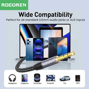 Rocoren 3.5mm Jack Audio Cable - 5M Male to Male Aux Cord for Phone, Car, MP3, Speaker