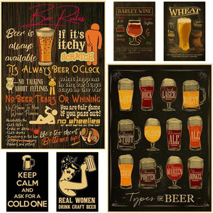 Scandinavian Retro Wall Art Beer Cocktail Coffee HD Canvas Print