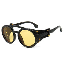 Load image into Gallery viewer, Steampunk Shields Sunglasses Men Women Classic Sun Glasses With Side Leather Round Eyewears Punk UV400 Lens