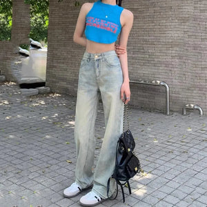 Women's Slim Fit High Waist Jeans Retro Summer Loose Long Pants Trendy Fashion