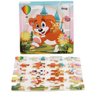 New 20-Piece Wooden 3D Puzzle – Cartoon Animals & Vehicles Montessori Toy for Kids 1-3 Years