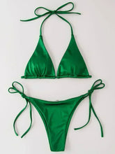 Load image into Gallery viewer, Halter Brazilian Metallic Satin Bikini Women Swimwear Female Swimsuit Two-pieces Bikini Set High Cut Bathing Suit Swim Beachwear