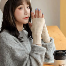 Load image into Gallery viewer, Women&#39;s Solid Half Finger Knit Gloves - Winter Warmth and Style