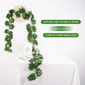 2.1M Green Ivy Leaf Hanging Vine Artificial Garland – Silk Wall Plant Home Garden Decoration Wedding Party DIY Fake Wreath Leaves
